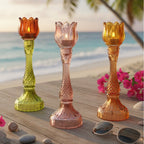 Geel en roze Capri kandelaar glas 10x10x29cm