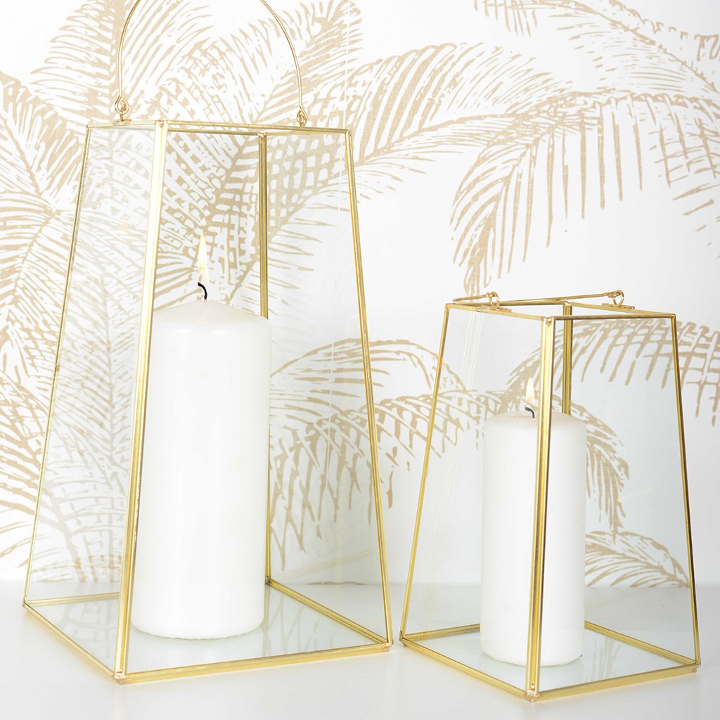 Glazen lantaarn gouden rand H20cm