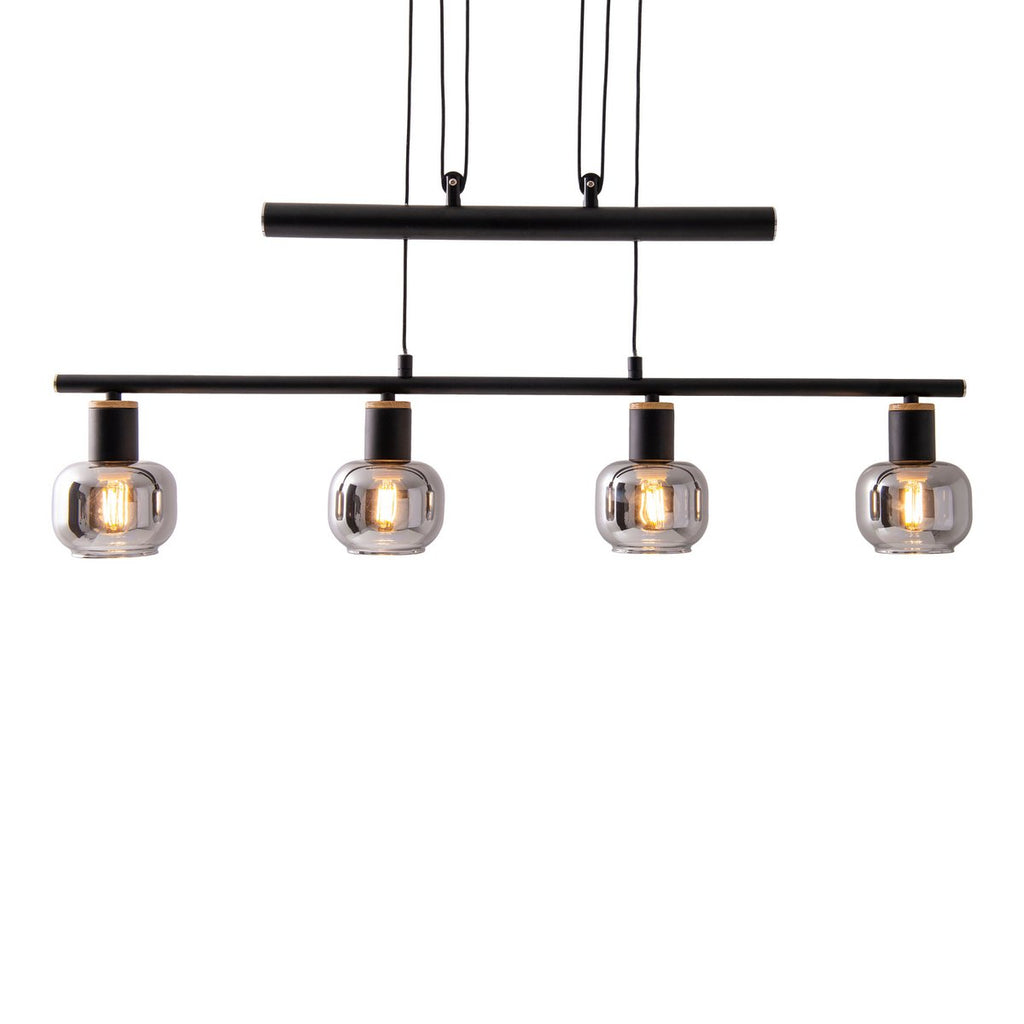 Näve Fumoso Hanglamp 4-lichts 78cm Zwart Rookglas