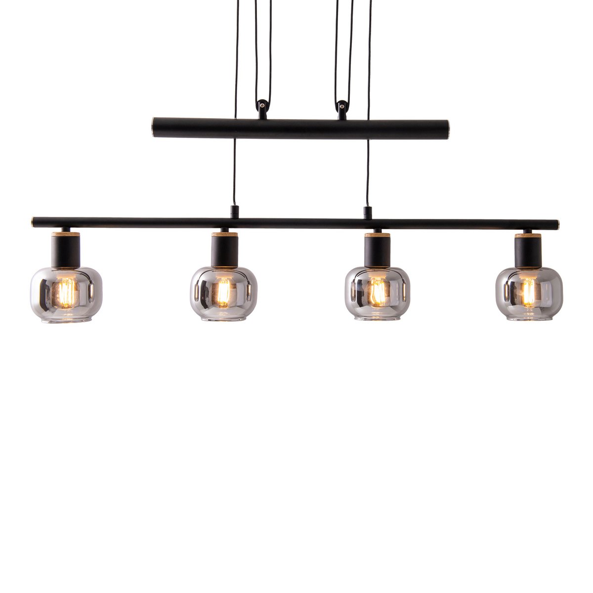 Näve Fumoso Hanglamp 4-lichts 78cm Zwart Rookglas