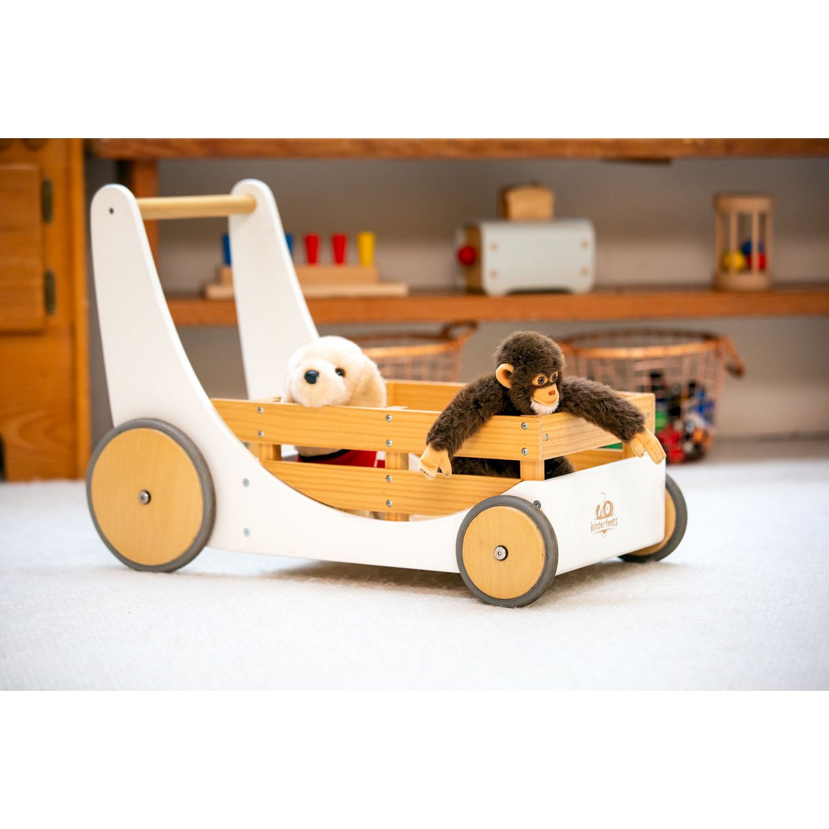 Kinderfeets 2-in-1 houten opbergkar & loopwagen - Wit