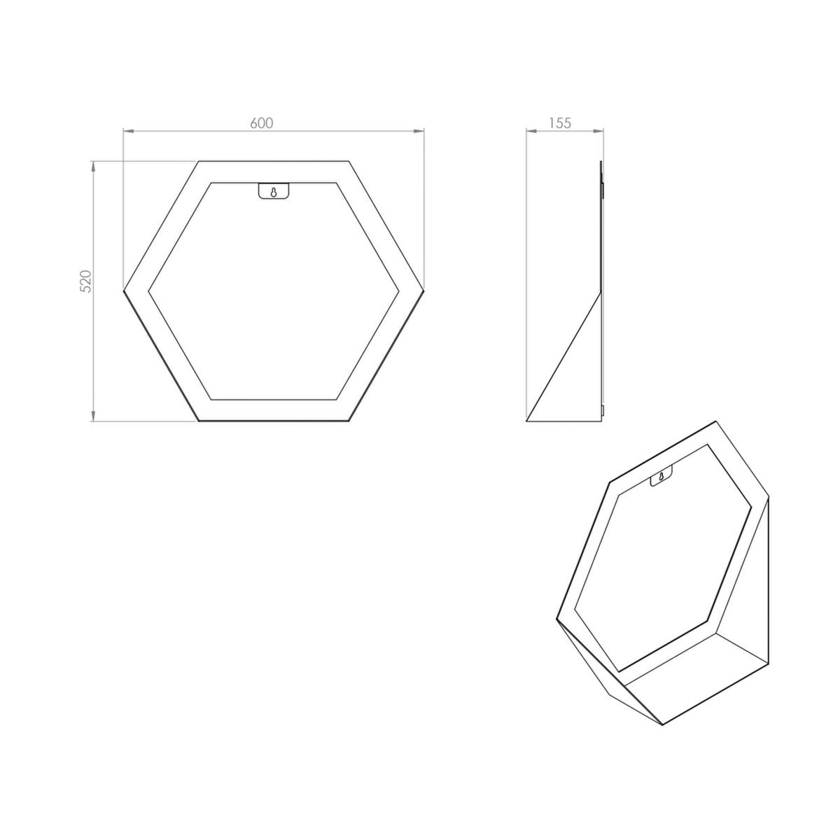 Gorillz Hive Hexagon Wandspiegel - 60x52 cm - Industrieel Wit met Opbergplank