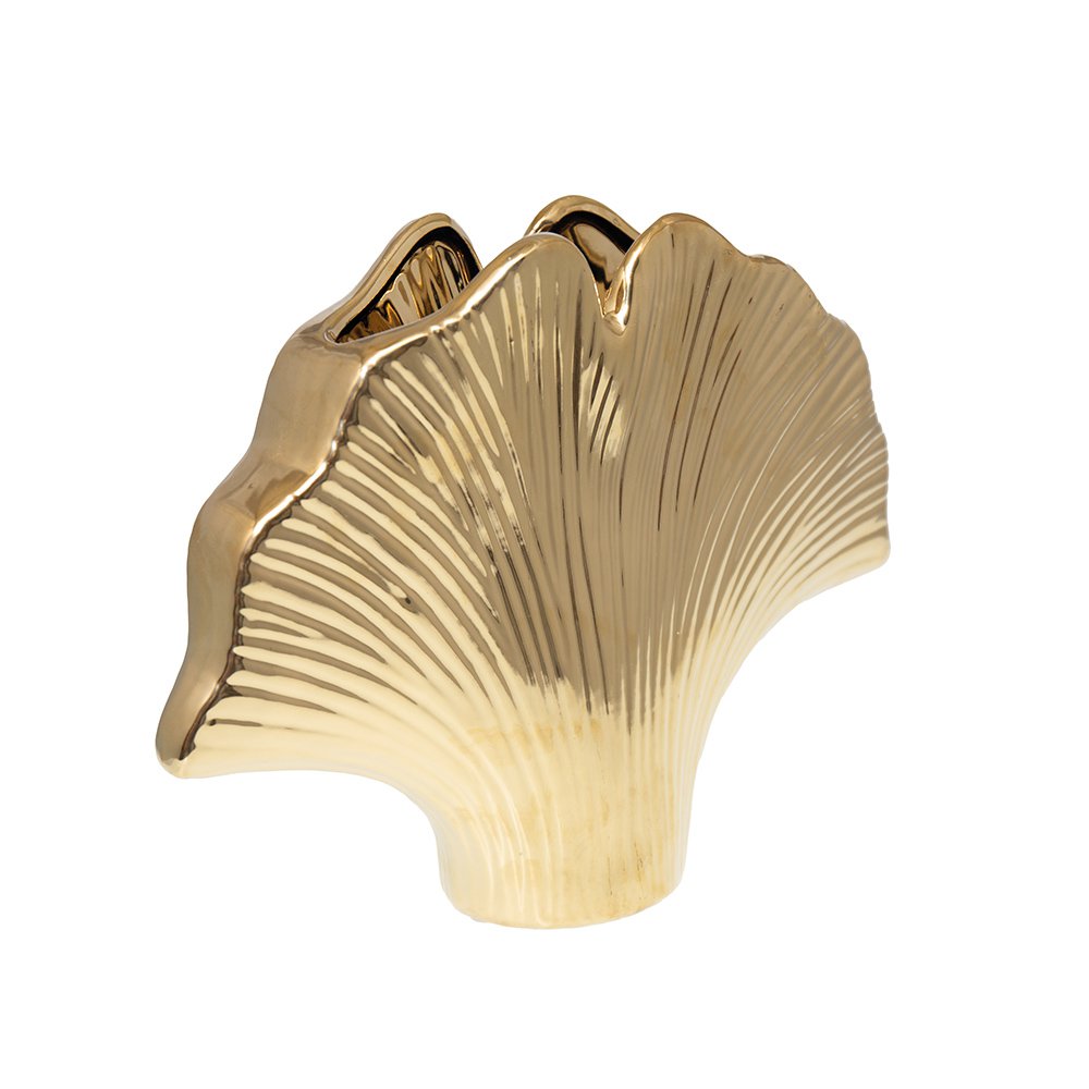 Aulica Ginkgo Keramische Vaas Goud 29.5x7.5x22cm