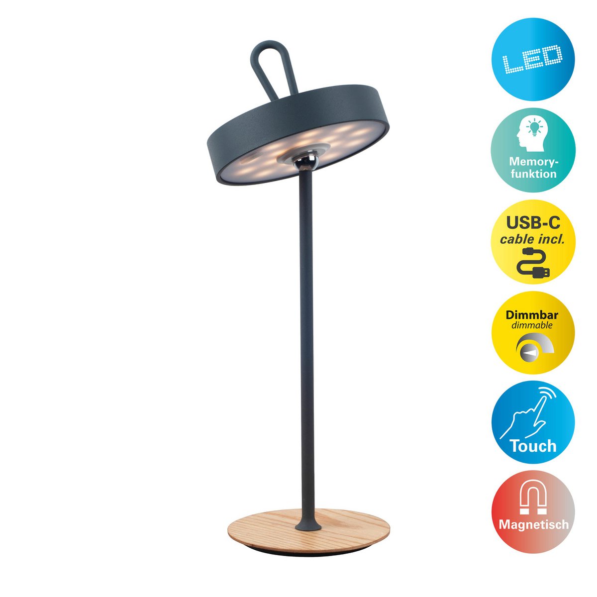 Näve LED Tafellamp Magnetisch 36cm Grijs