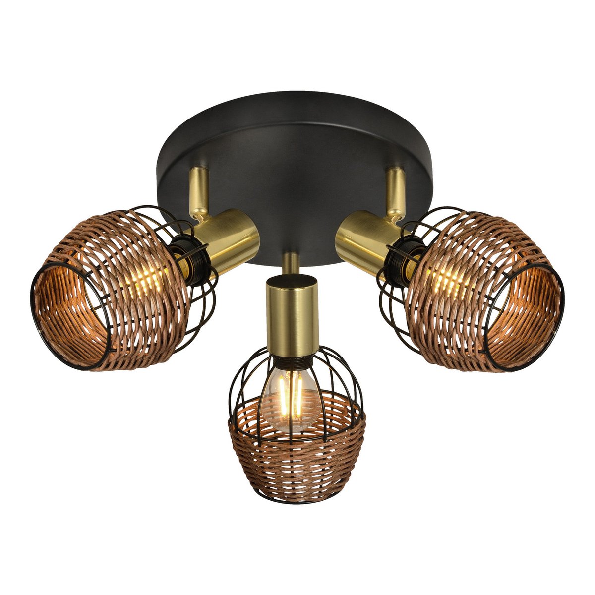 Näve Corbis Plafondlamp 3-vlam Zwart-Goud 38cm