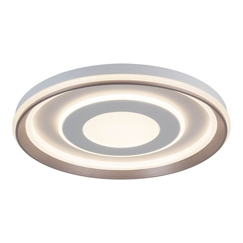 LED-plafondlamp "Doira" Ø 50,5 cm, 7,5 cm hoog, metaal en plastic in zilver en wit, geïntegreerde LED's, 3600 lm licht licht, dimable, CCT-functie 3000-6500 K, nachtlichtfunctie