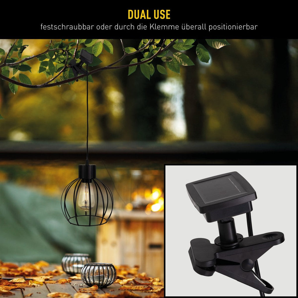 Solar / hanger lamp "rooster" gemaakt van zwart metaal, Ø 20 cm, inclusief stevig geïnstalleerde lampen, warm wit, voor de buitenruimte