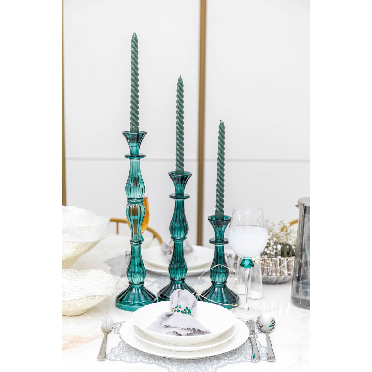 Grote turquoise kandelaar H41cm - Aulica