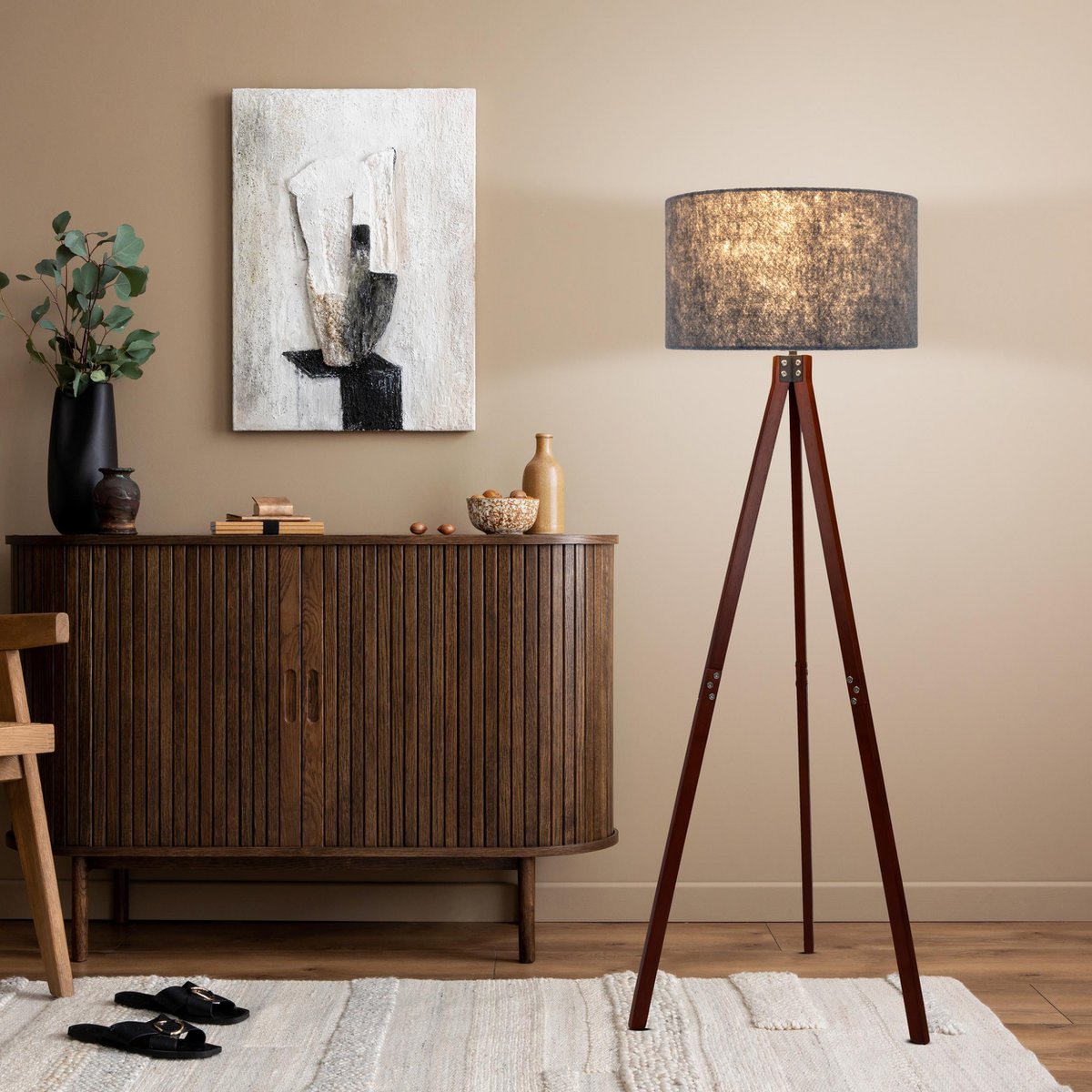 Filco Staande Lamp - Hout 147cm Grijs Bruin