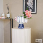 Vaas - visdolomiet - Blauw/Wit/Roze - 21x13,5x18cm Keramiek