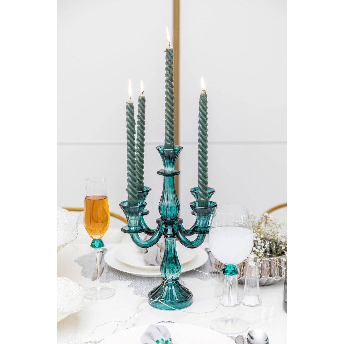 5-lichtse Kandelaar Turquoise H35cm