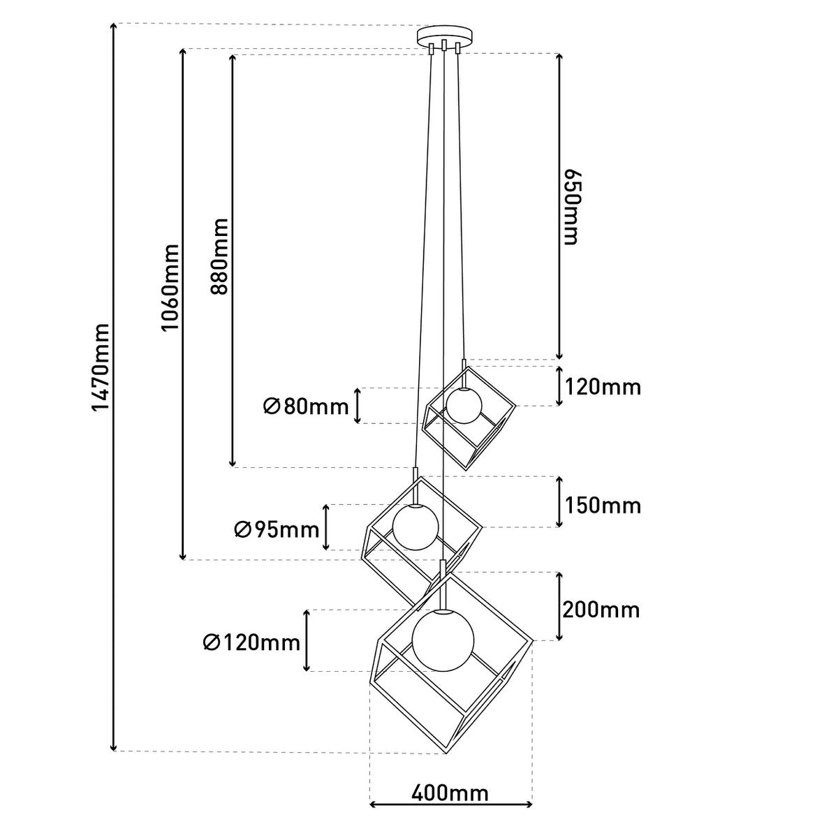 Näve Cadre Hanglamp - Zwart/Wit 147cm