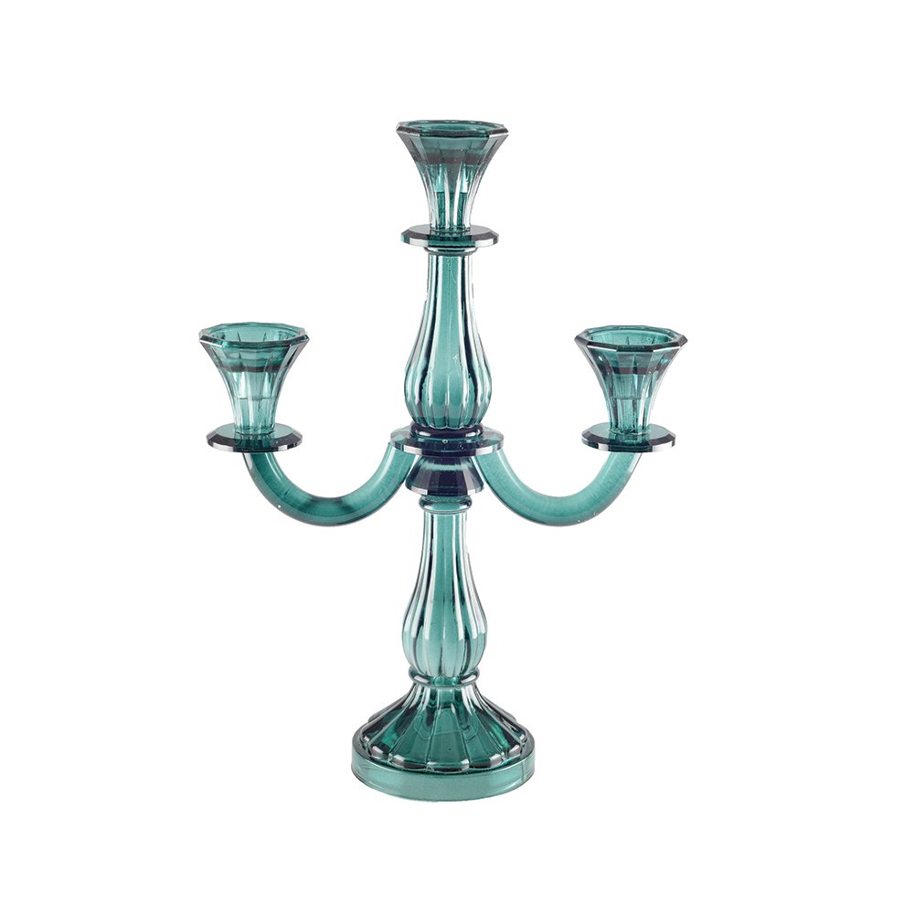 3 LICHTE TURQUOISE KANDELAARS H35CM