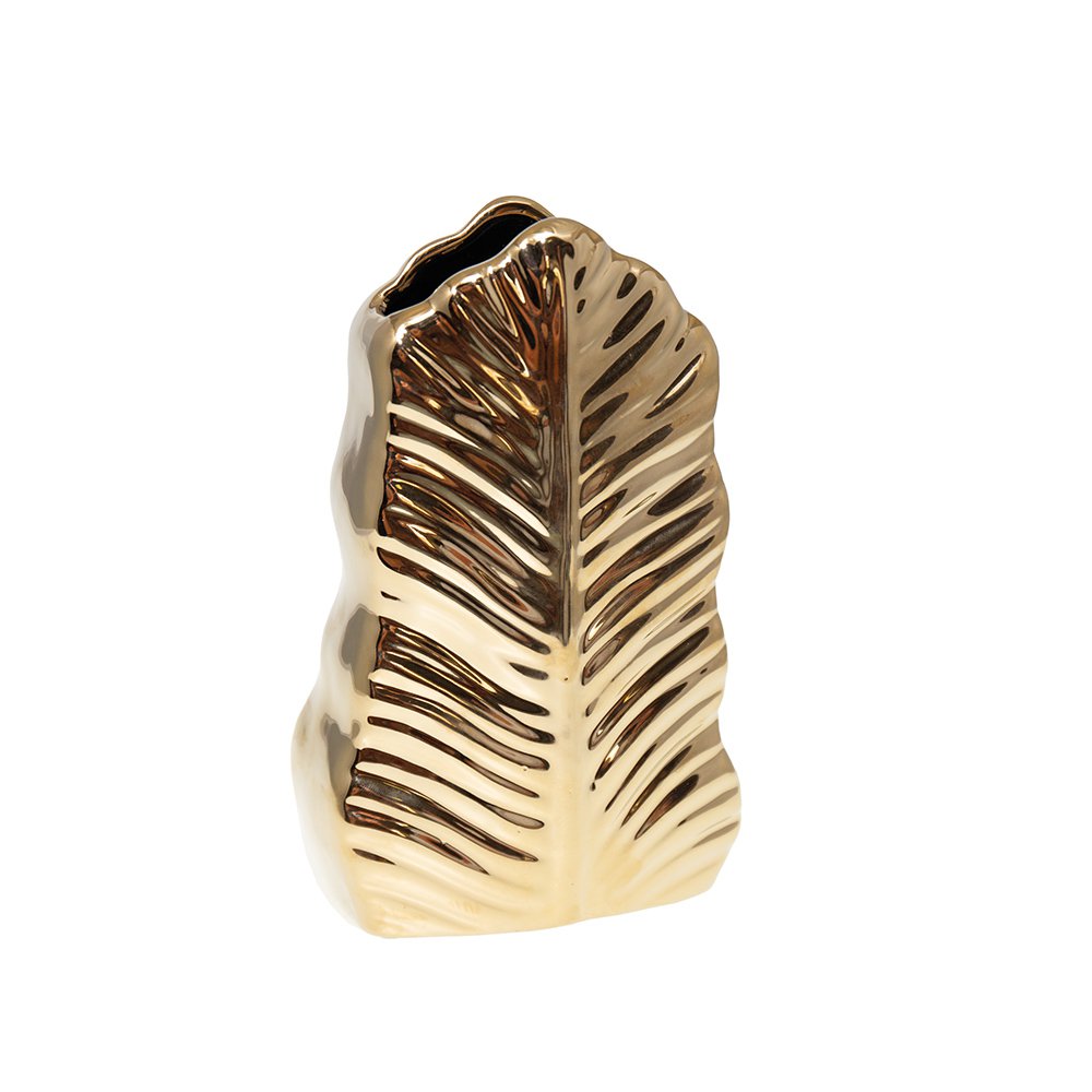 Gouden keramische bladvaas 13x7,5x21cm - Aulica