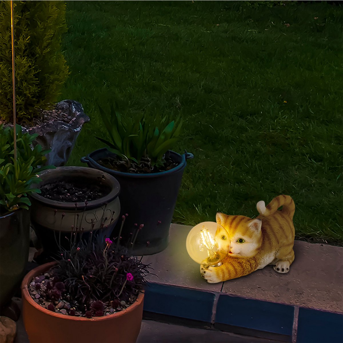 LED Solar Tuinlamp Kat - Bruin 25cm