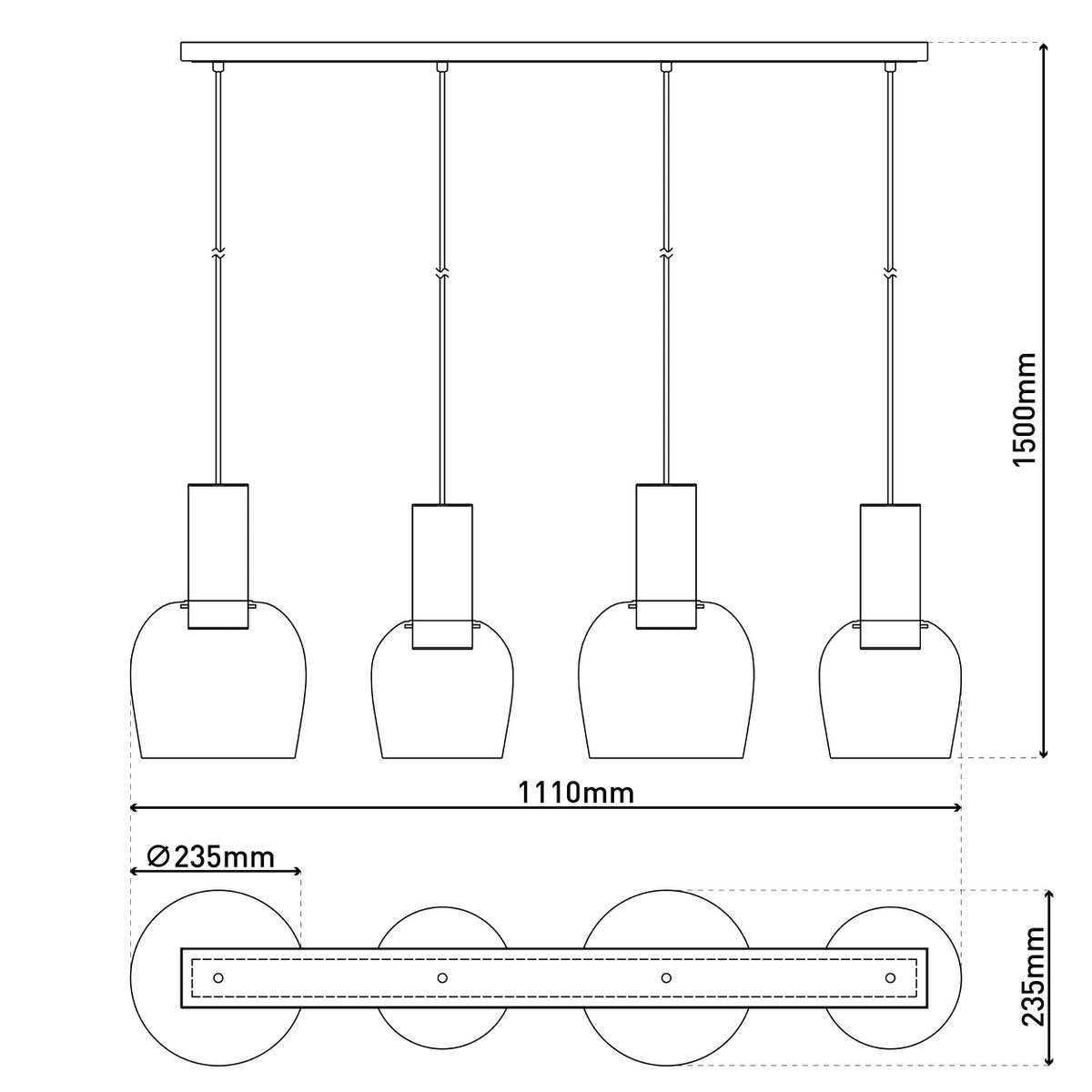 Näve Funda Hanglamp 4-Lichts Amber 150cm
