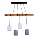 4 hanglamp "Malta" gemaakt van metaal en hout, met textielparaplu's in grijs en wit, E27 -aansluiting, verlichting voor woonkamer, kantoor of nachtkastje