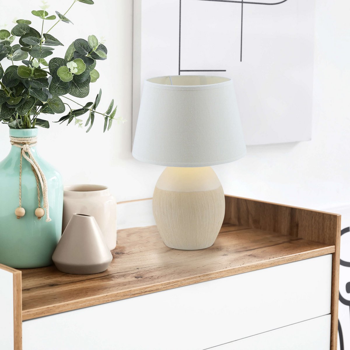 Näve Talia Keramische Tafellamp Beige 31cm