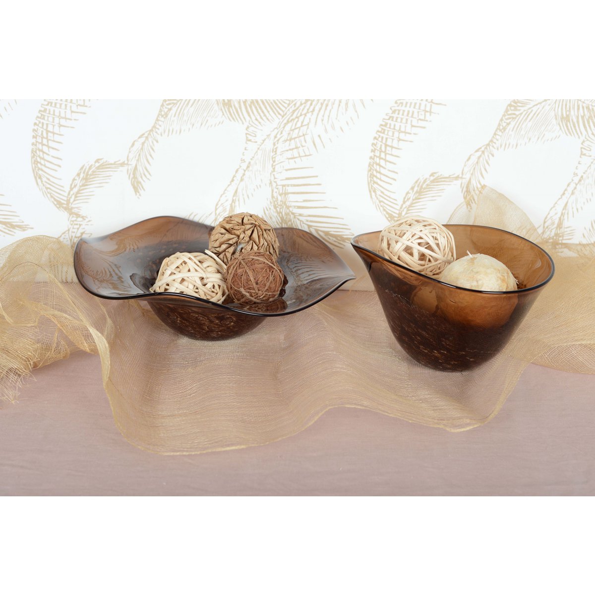 Bruine glazen decoratieve schaal 29x21cm