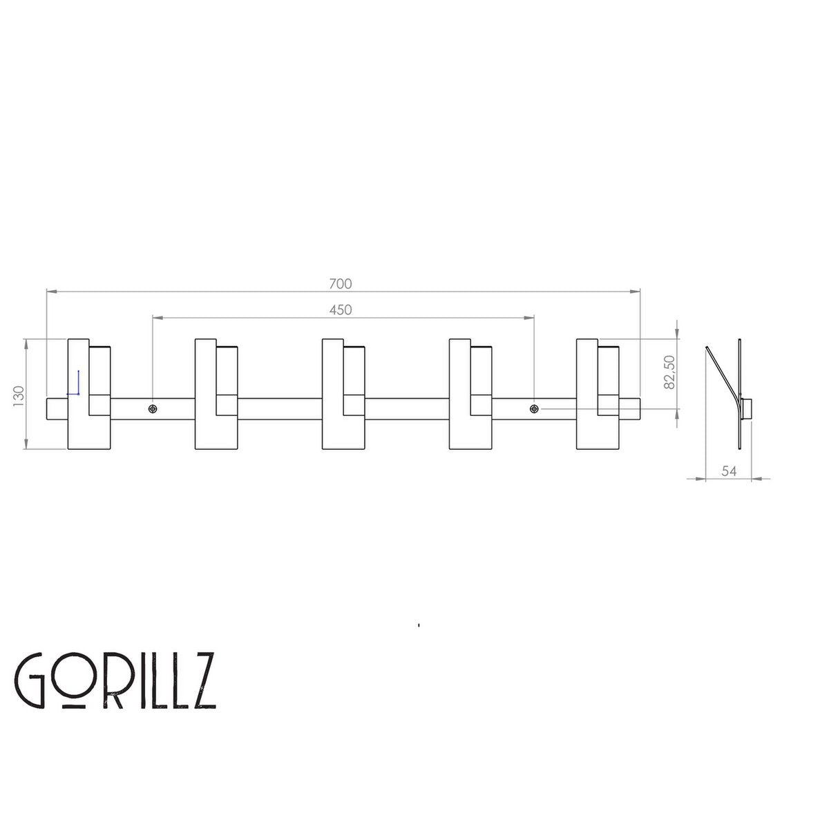 Gorillz Incision Wandkapstok - 10 Haken - Metaal - Blauw