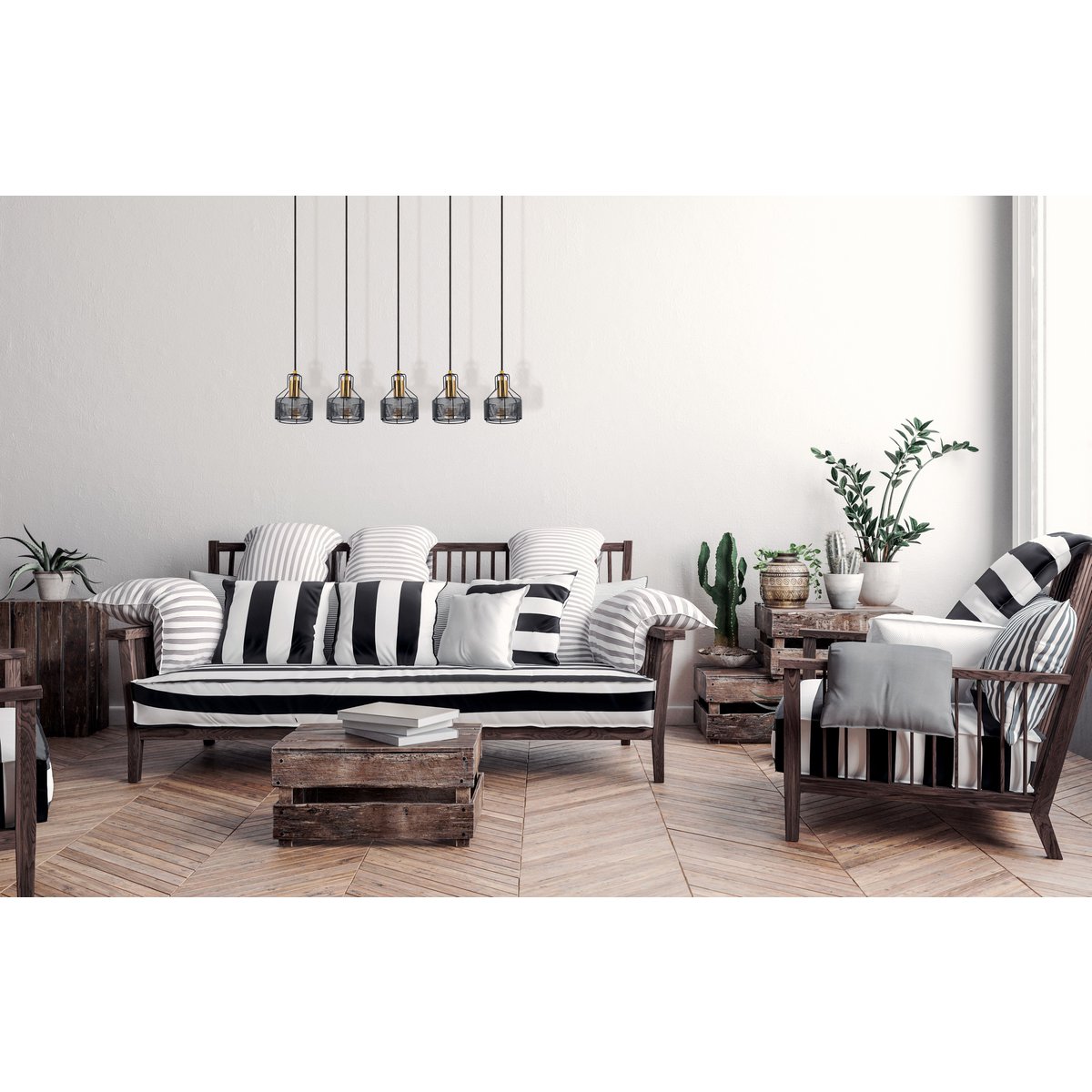 Näve Foro 5-Lichts Hanglamp - Zwart/Goud 96cm