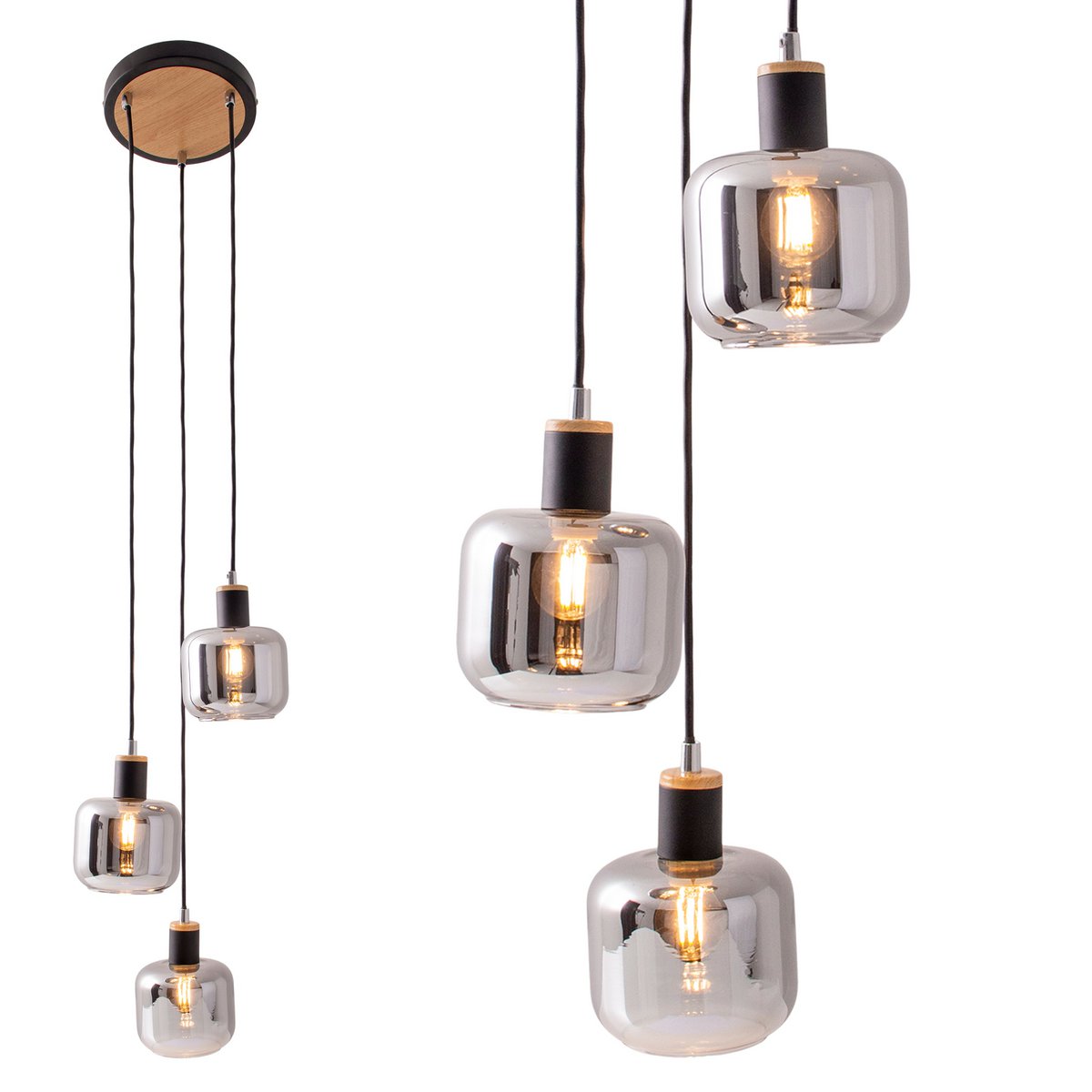 Näve Fumoso Hanglamp - Zwart Metal Glas