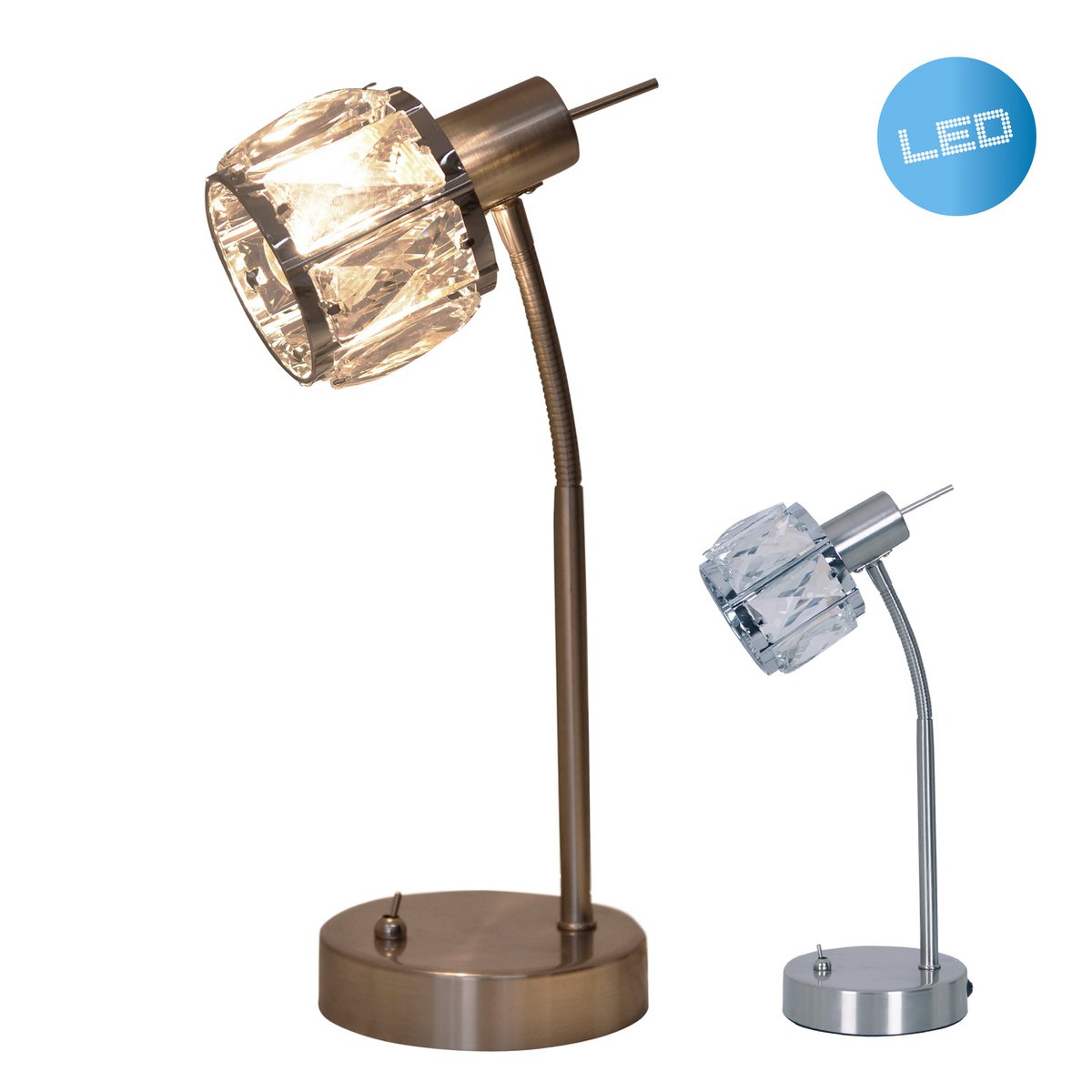 LED -tafellamp "Josefa", tafellamp gemaakt van metaal en glas in roestvrijstalen optica, met E14 -versie Filamentlamp inbegrepen, licht voor woonkamer, eetkamer, gang of gang 34,5 x 17,5 cm