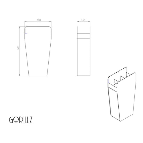Gorillz Brella Paraplubak Zwart 58cm - 6 Vakken Duurzaam Metaal