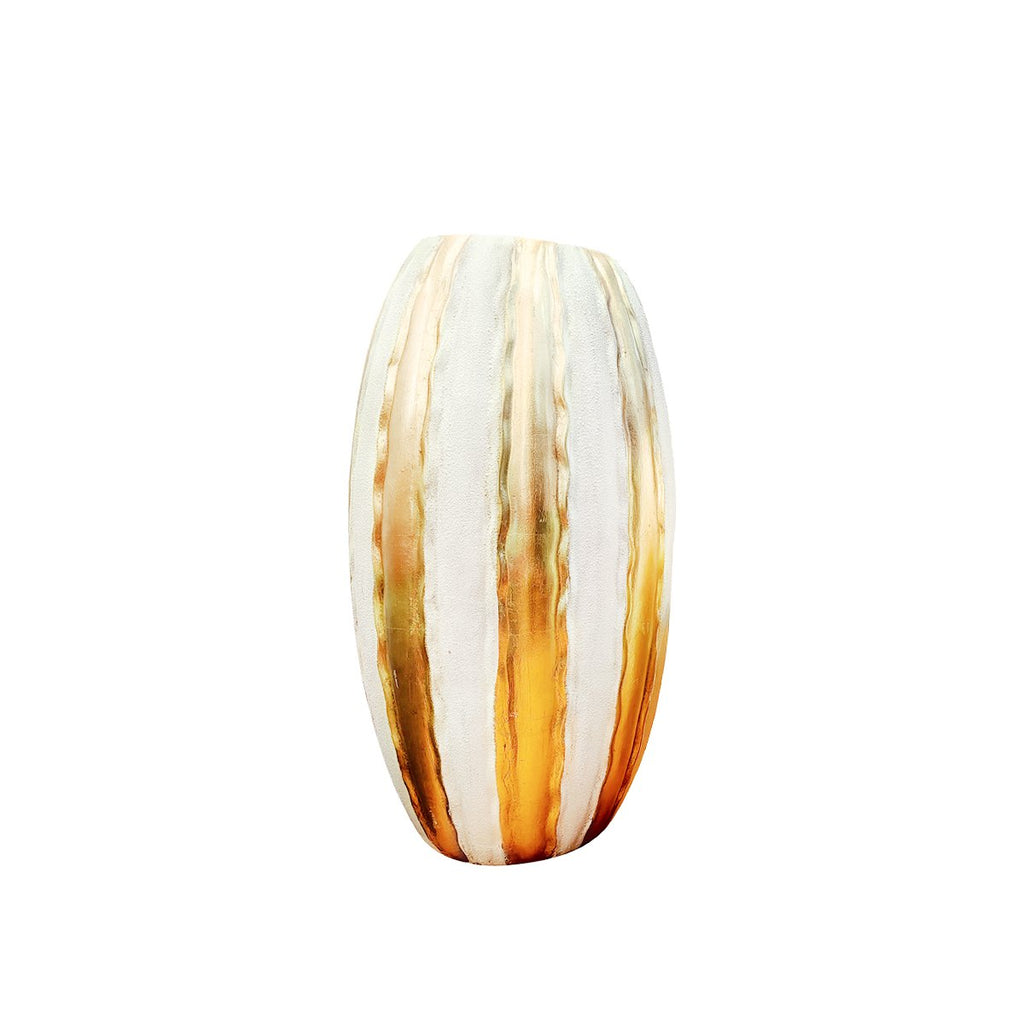 Witte vergulde gestreepte vaas polyresin 41x41x81cm
