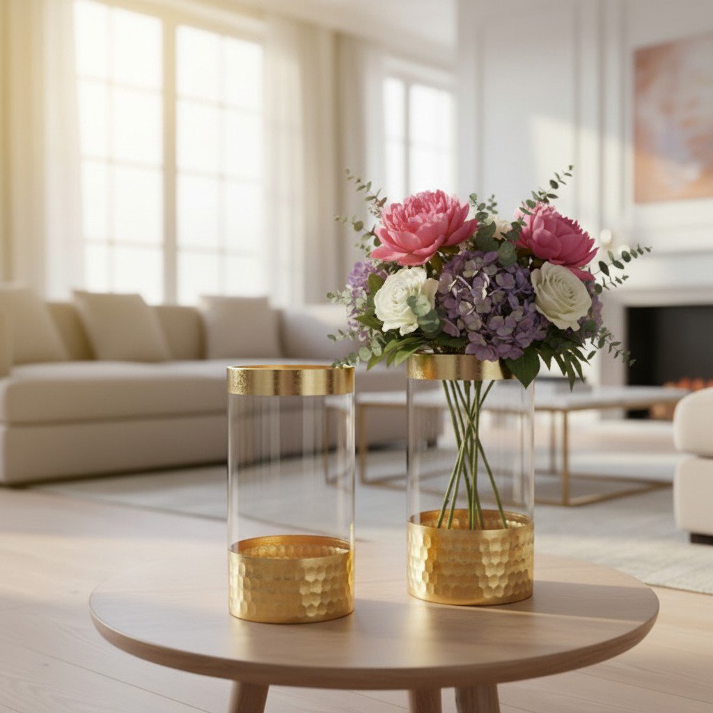 Transparante glazen vaas goud H20cm