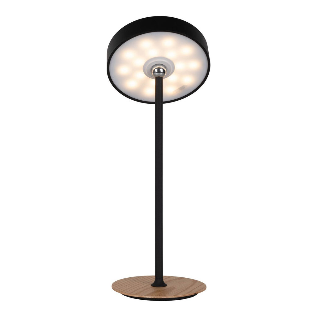 LED -batterijtafellamp magnetisch voor buiten en binnen, gemaakt van metaal en plastic in zwart, 36 cm hoog