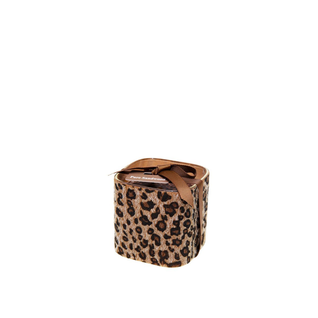 Leopard Glass Candle 8x8x8cm Brown