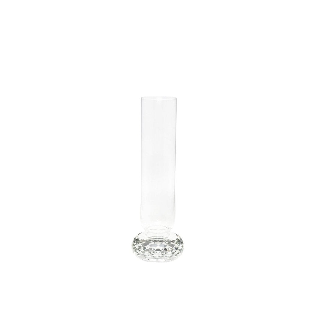 Vaas met diamantvoet in glas - 10x10x29.5 cm transparant