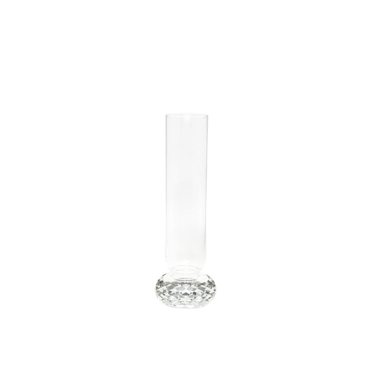 Vaas met diamantvoet in glas - 10x10x29.5 cm transparant