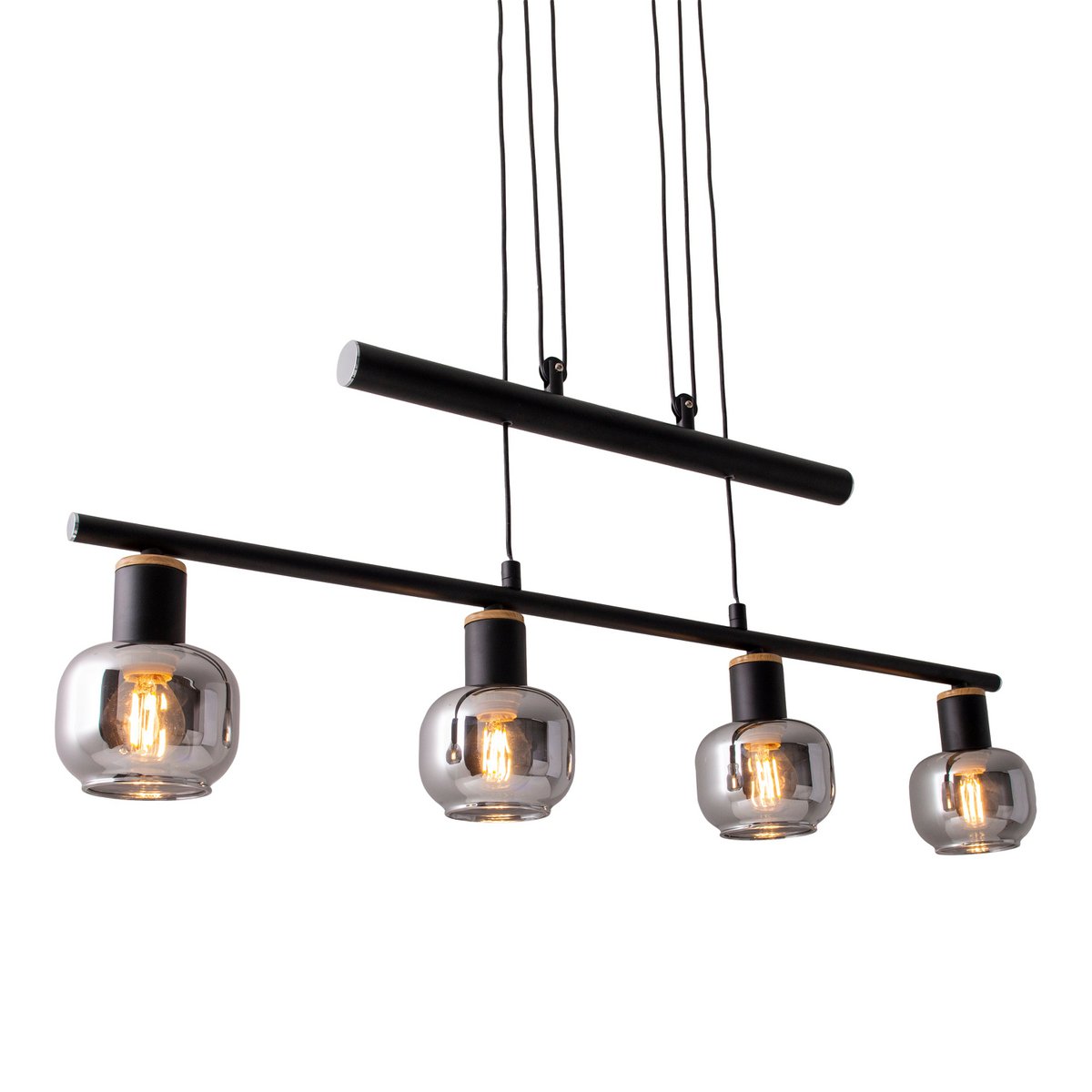 Näve Fumoso Hanglamp 4-lichts 78cm Zwart Rookglas