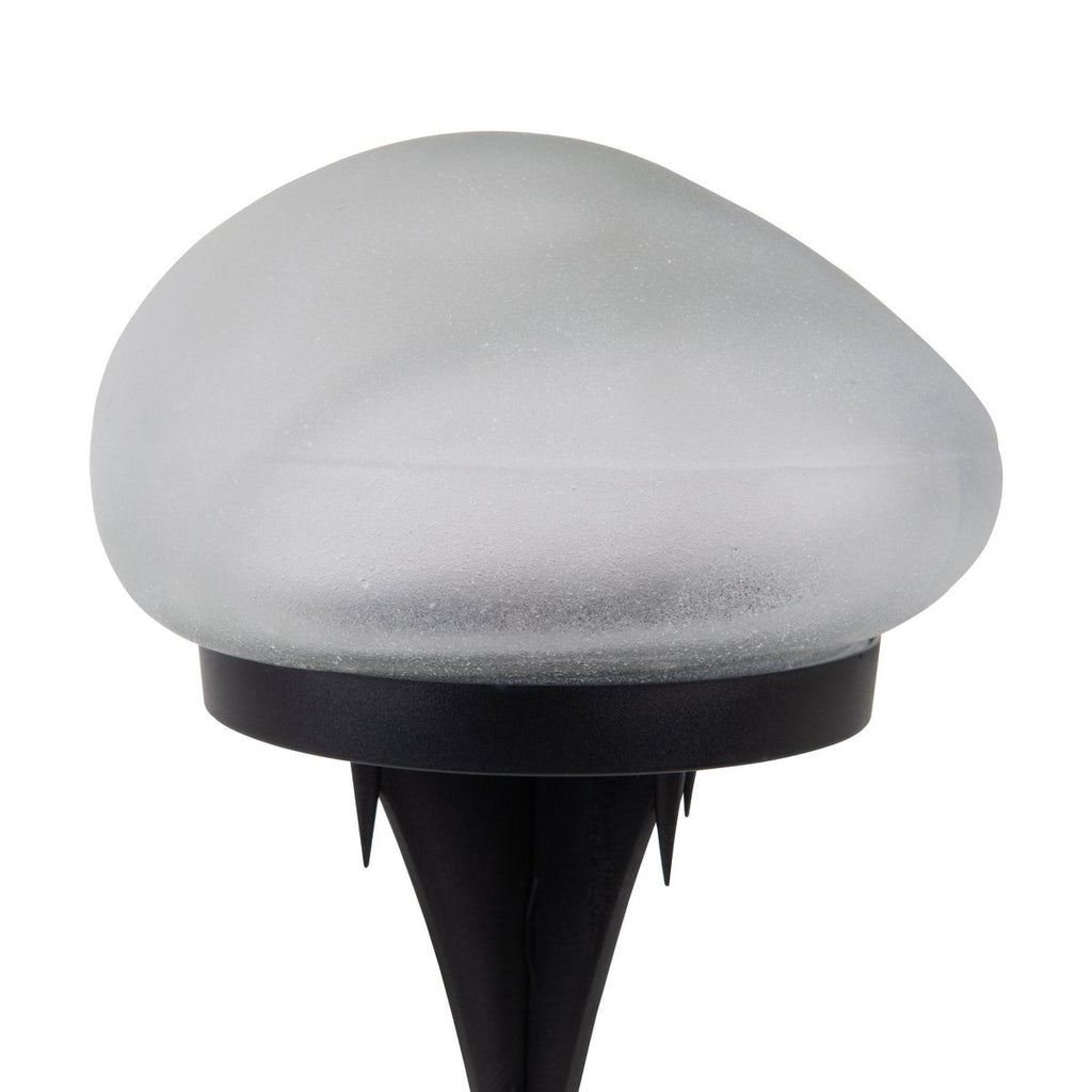 De spiesjes "Guri" 14 x 12 cm, 8,5 cm hoog, zwart plastic, zwaar, transparant glas, geïntegreerde LED's, warm wit