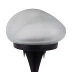 De spiesjes "Guri" 14 x 12 cm, 8,5 cm hoog, zwart plastic, zwaar, transparant glas, geïntegreerde LED's, warm wit