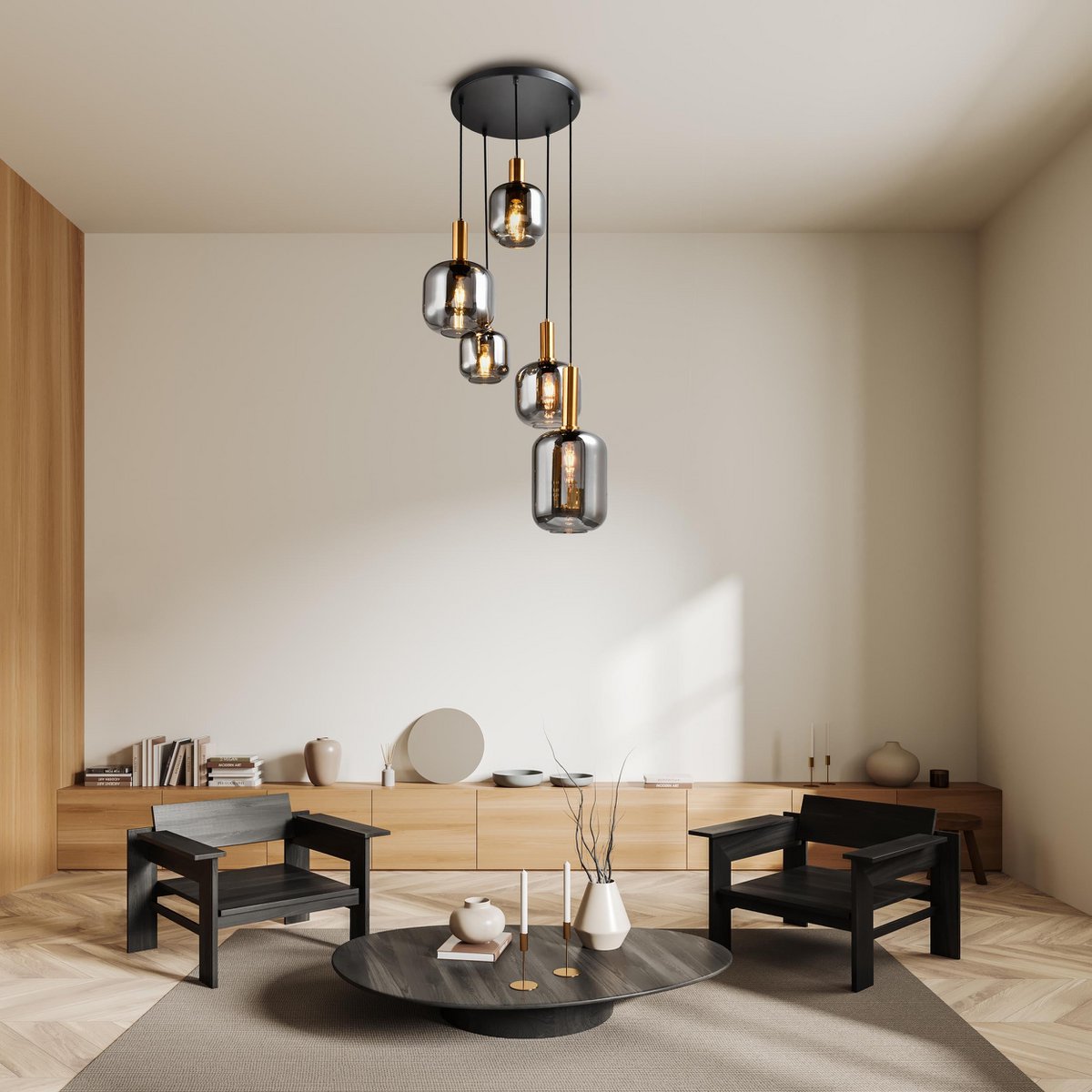 Näve Fumo Hanglamp - Zwart Metaal/Glas