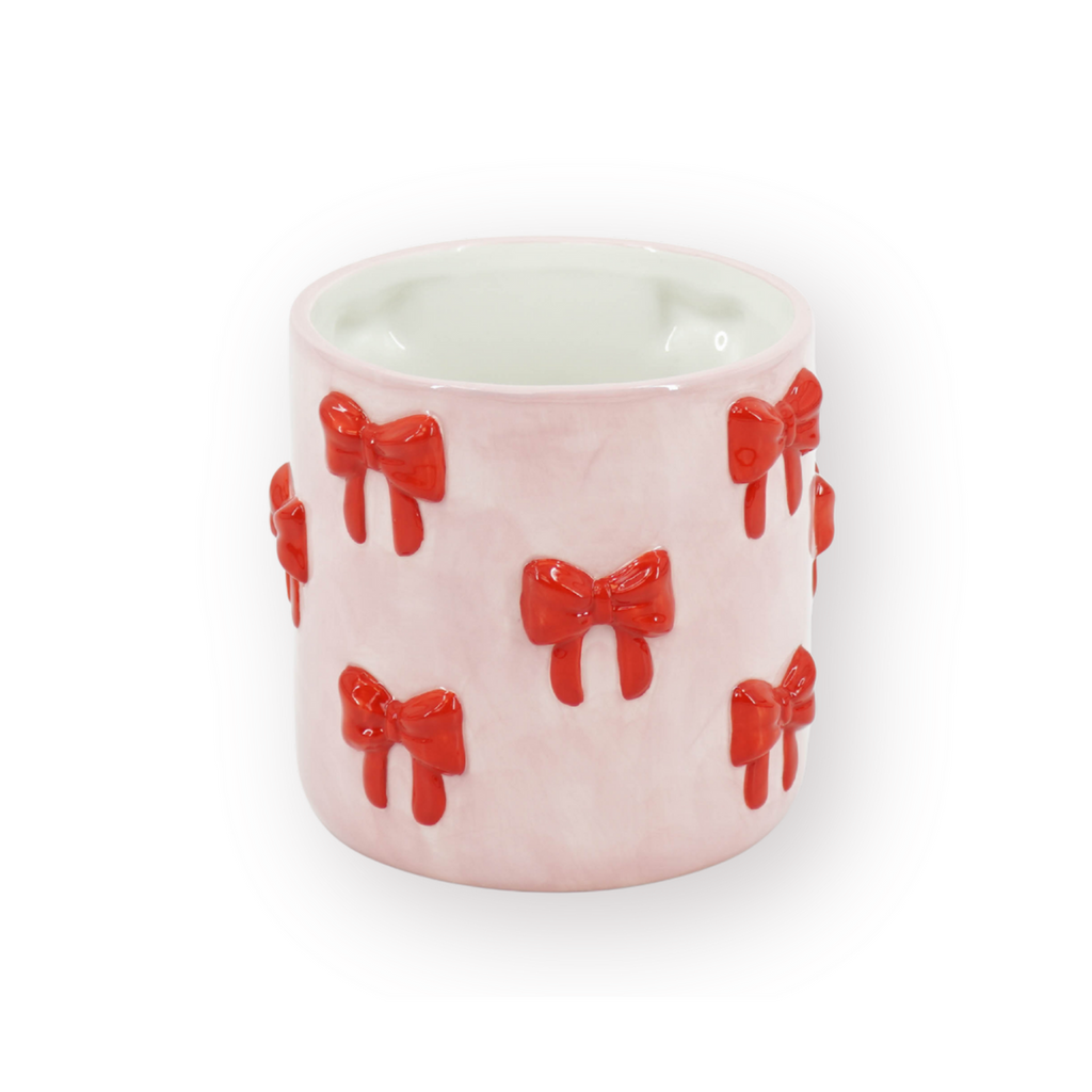 Bloempot met kleurrijke strikken, licht roze/rood, 15,5x15,5x16cm