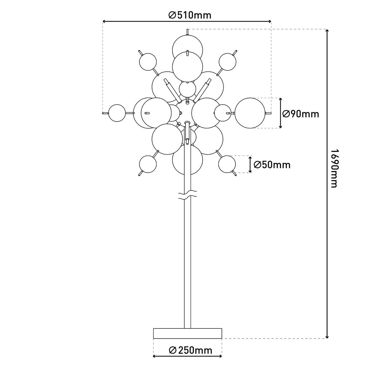 Näve Explosie Staande Lamp Chrome 169cm