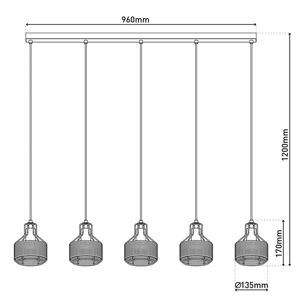 Näve Foro 5-Lichts Hanglamp - Zwart/Goud 96cm