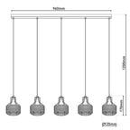 Näve Foro 5-Lichts Hanglamp - Zwart/Goud 96cm