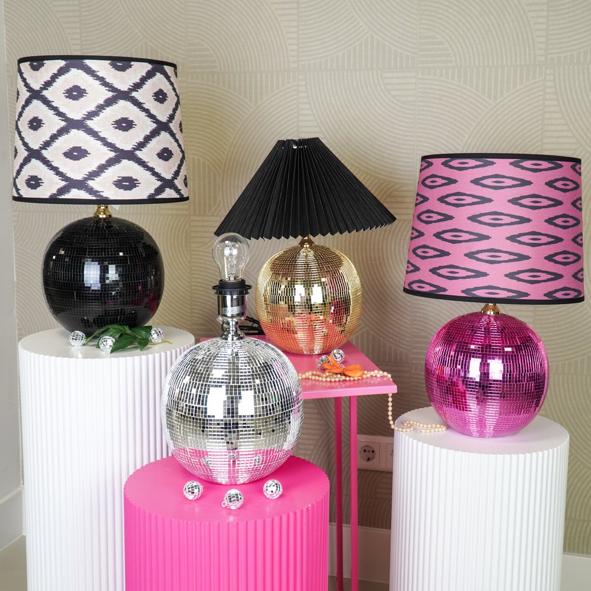Disco Ball Tafellamp - Roze Glas - 20x20x20cm