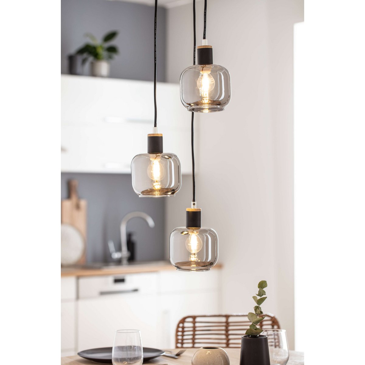 Näve Fumoso Hanglamp - Zwart Metal Glas