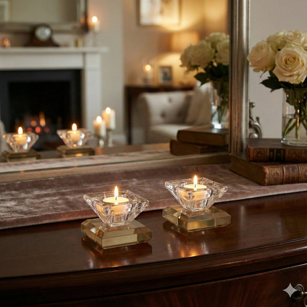 Amber Square Candlesticks - Set of 2