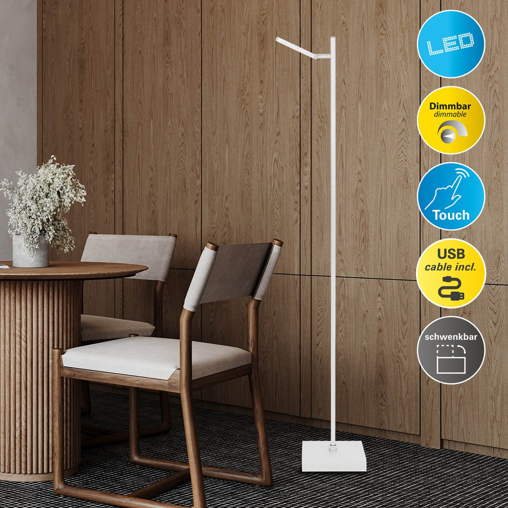 LED Draadloze lamp "Lupa", 135 cm hoog, aluminium wit en plastic, geïntegreerde LED's, 2400 lm, dimable, CCT-functie, 3000-6500 K, RGB-lichtwisselaar