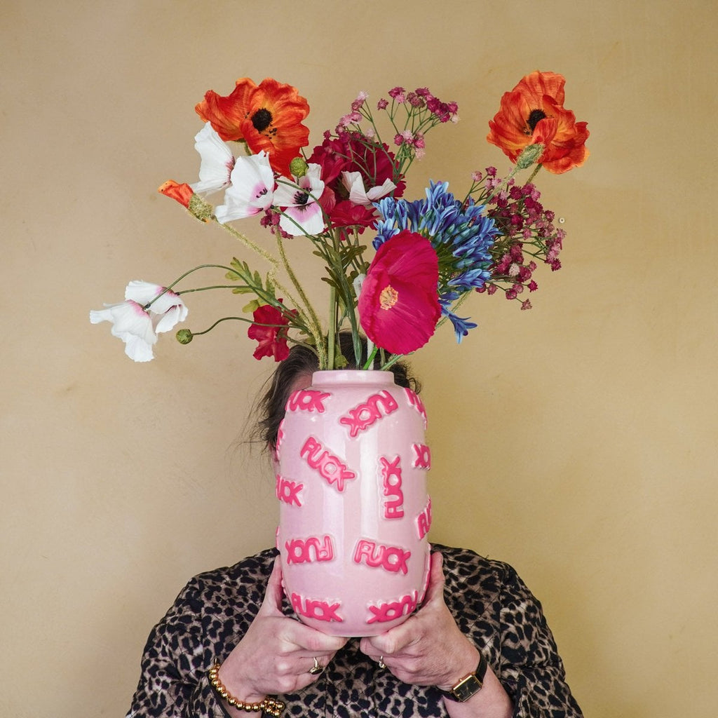 Vaas 'FUCK' - Roze Keramiek - 17x17x27cm Housevitamin