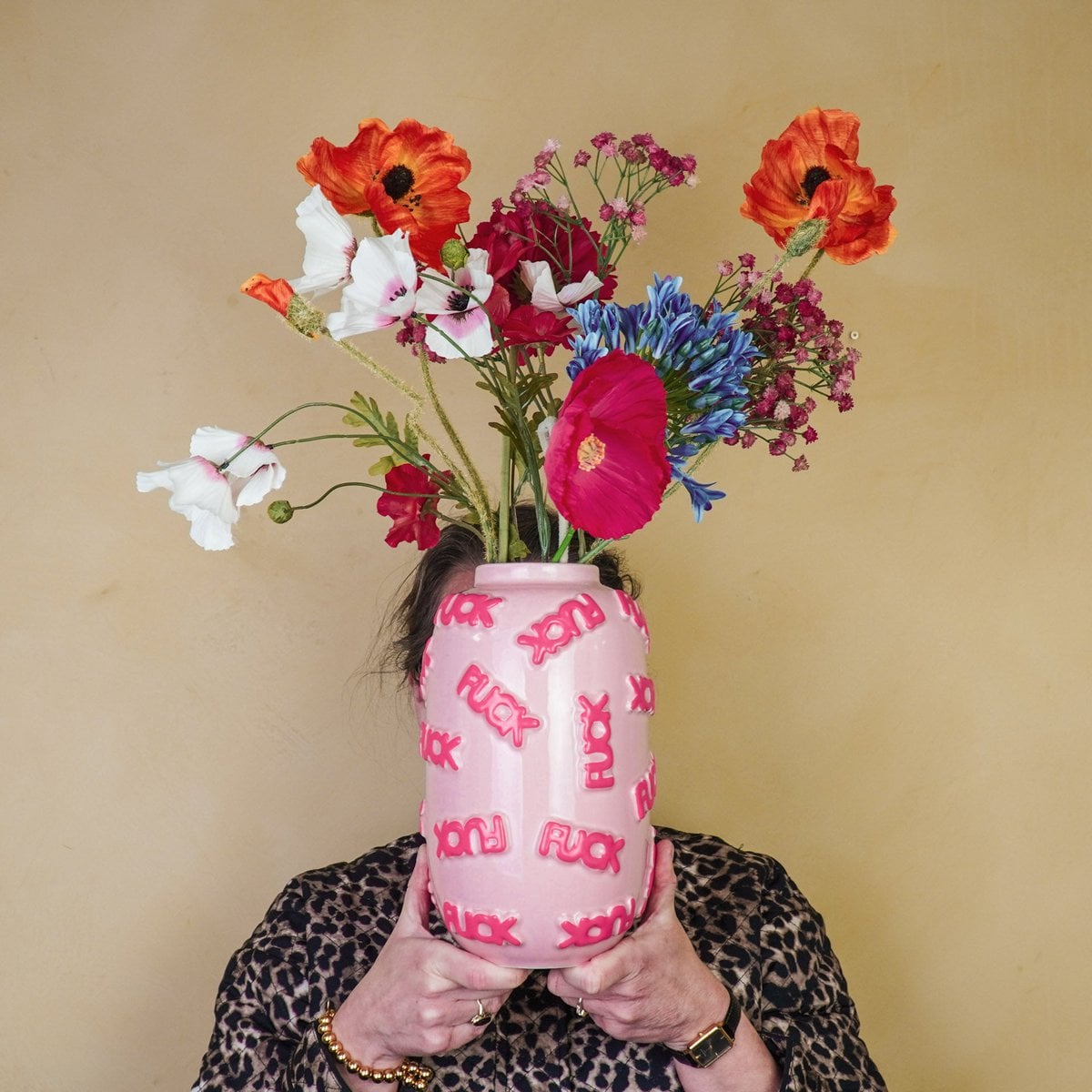 Vaas 'FUCK' - Roze Keramiek - 17x17x27cm Housevitamin