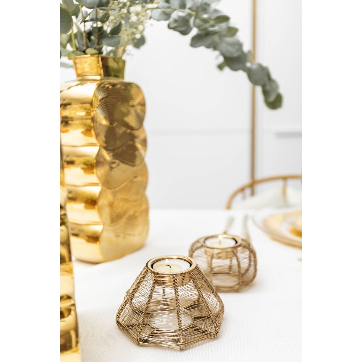 Ronde kandelaar goud 9x9x5cm