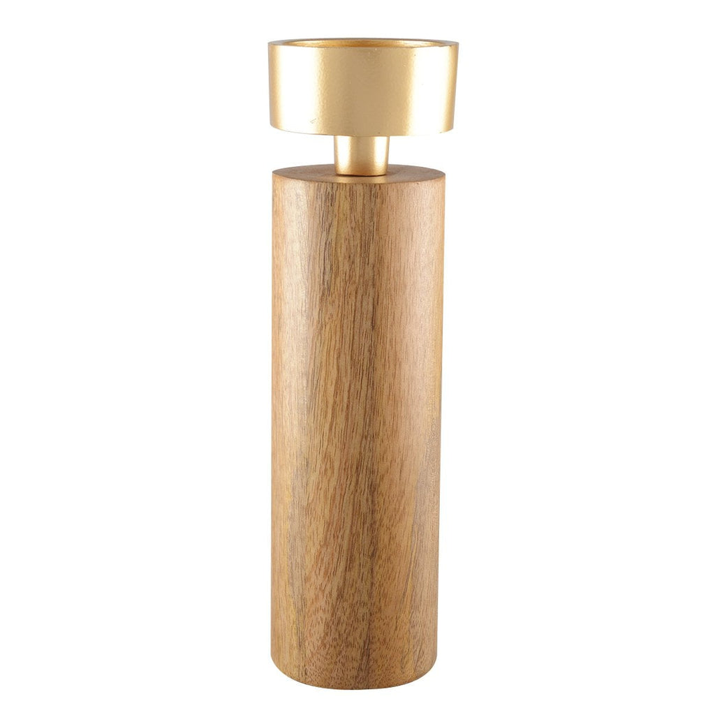 Hout en gouden kandelaar 27 cm
